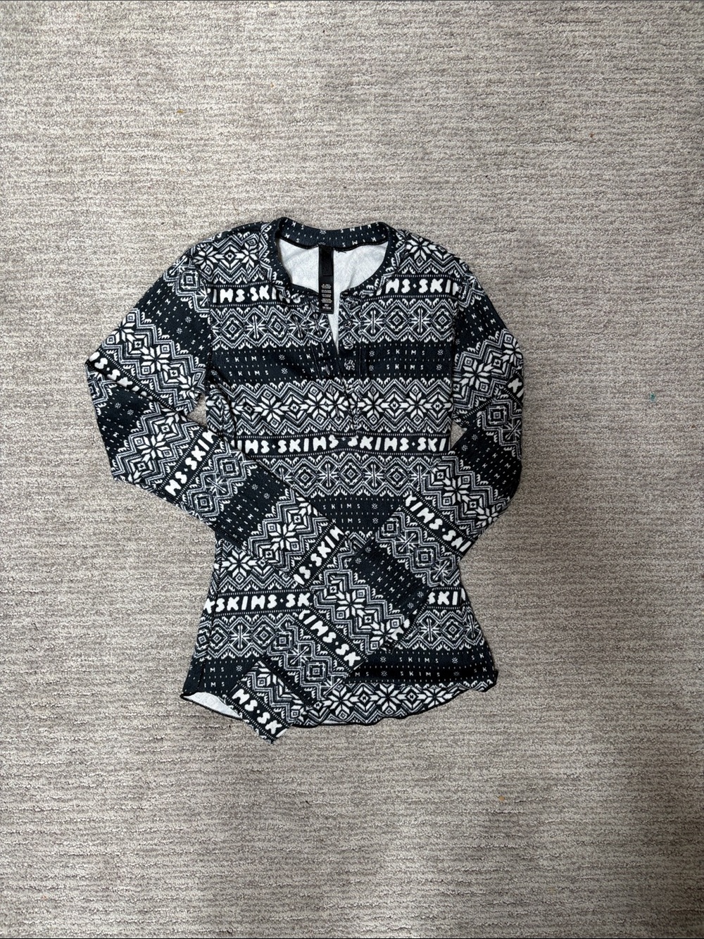 SKIMS Black and White Patterned Long Sleeve Top